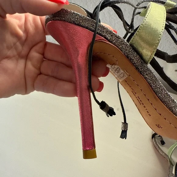 Sophia Webster Mesh Polka Dot Tri Color Metallic Peep Toe Heels Sz: 8 - Picture 10 of 13